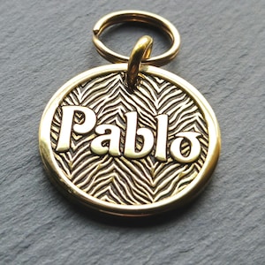 Shiny Tiger pattern Custom Deep Engraved Brass Pet Tag, Mirror Finish, Personalized Dog Tag, ID tag, Brass Dog Tag, Dog Collar Tag