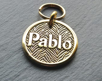 Shiny Tiger pattern Custom Deep Engraved Brass Pet Tag, Mirror Finish, Personalized Dog Tag, ID tag, Brass Dog Tag, Dog Collar Tag
