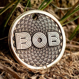 Geometric Mandala Custom Deep Engraved Brass Pet Tag, Personalized Dog Tag, ID tag, Brass Dog Tag, Dog Collar Tag