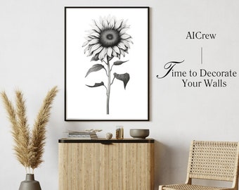 Schizzo di girasole / Arte della parete digitale / Stampa botanica
