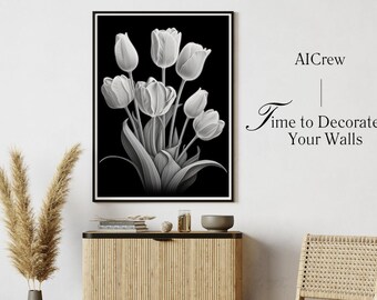 Schizzo di tulipani / Arte della parete digitale / Stampa botanica