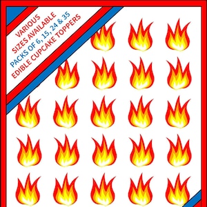 35 x Fire Flames - Edible Wafer or Icing Cupcake Toppers 6 15 24 Party Decorations Perfect for Brownies Cookies Muffins & More!