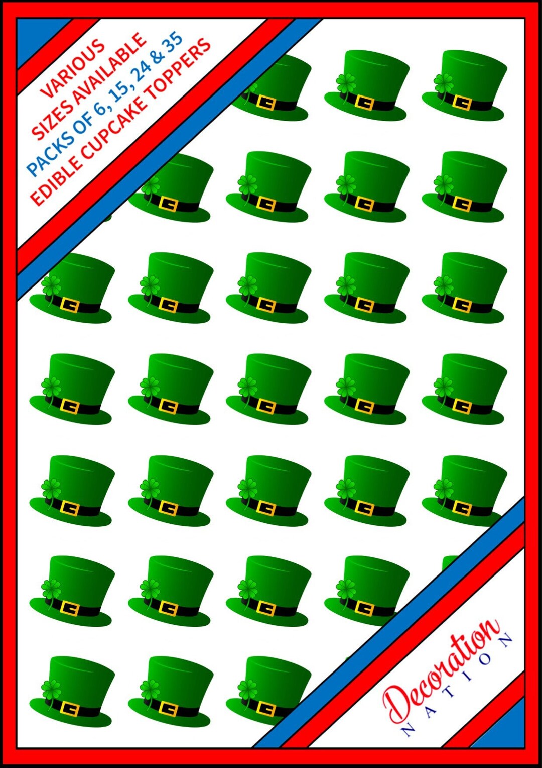 Irish Window Topper 35 X Irish Top Hat - Edible Wafer / Icing Cupcake Toppers 6 15 24 St ...