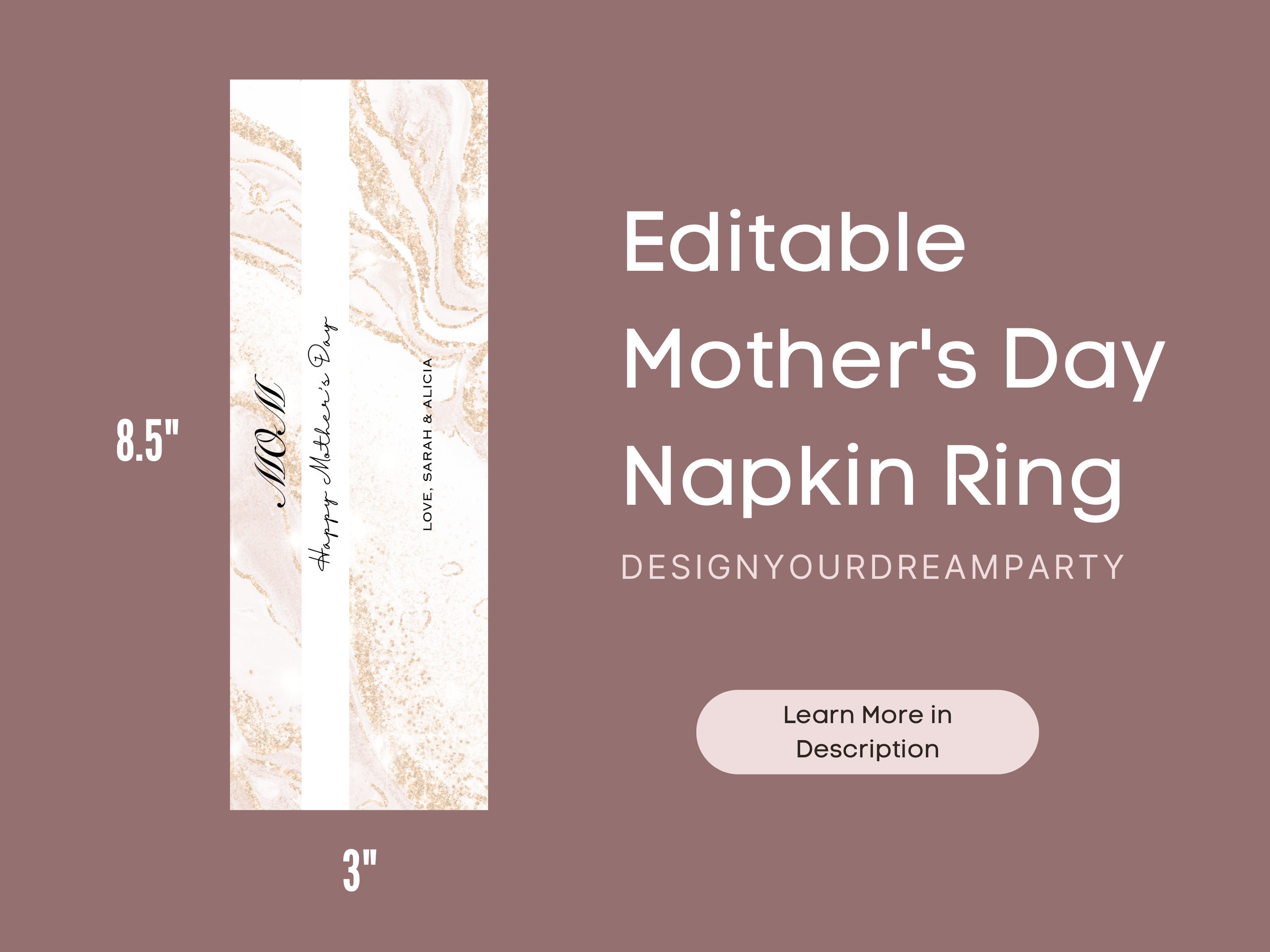 Napkin Ring Printable Place Card Template Mother's Day - Etsy