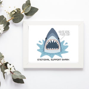 Emotional Support Shark pattern. Easy pdf pattern. Modern cross stitch pattern. Cross stitch PDF. Easy counted cross stitch.