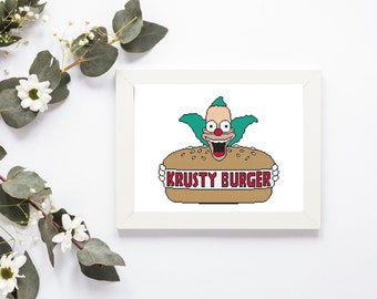 Simpsons Krusty Burger-Muster. PDF-Muster für eine Fernsehsendung. Einfach gezählter Kreuzstich.