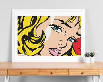 Modèle de point de croix Pop Art. Modèle de point de croix moderne. PDF au point de croix Pop Art. Point de croix compté facilement.