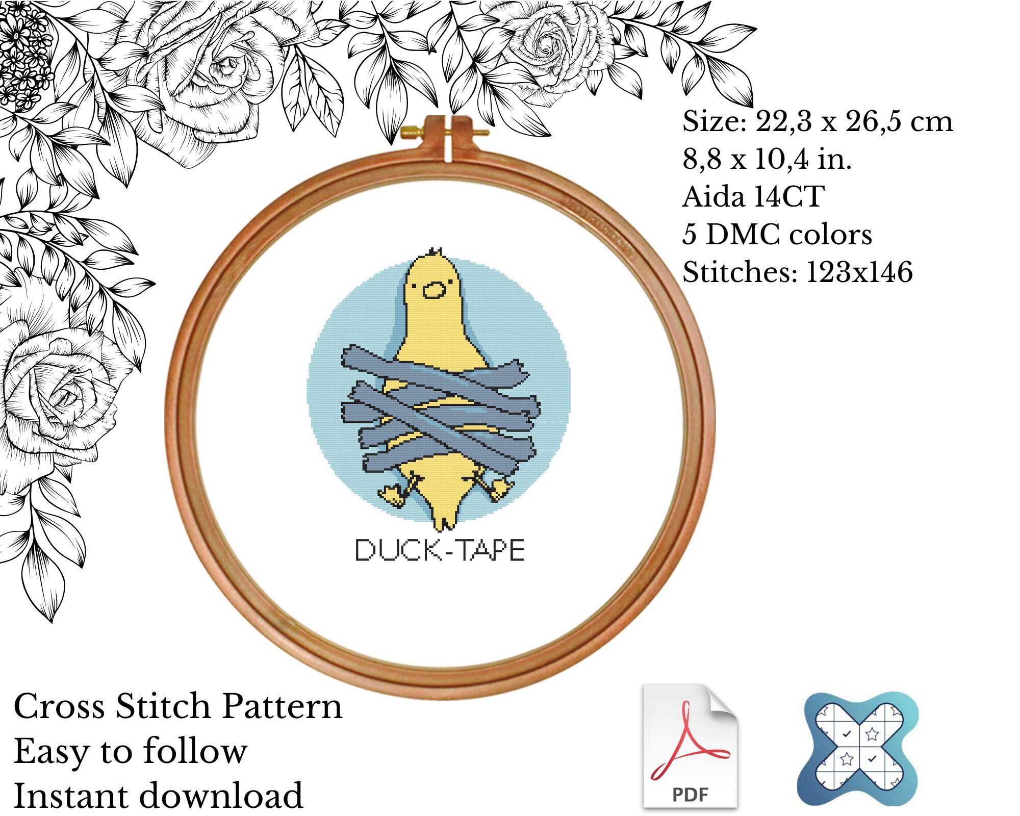 Duck-tape Pattern. Funny Pdf Pattern. Modern Cross Stitch Pattern