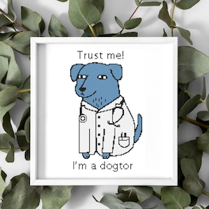 Modèle de point de croix docteur chien mignon, parfait pour les débutants en point de croix. Adorable cadeau et décoration faits main