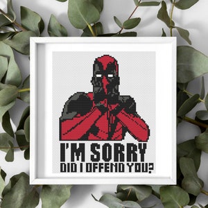 Modèle de point de croix Deadpool avec citation, parfait pour les débutants en point de croix. Adorable cadeau et décoration faits main