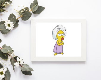 Simpsons Maggie mit Handtuchmuster. PDF-Muster für eine Fernsehsendung. Einfach gezählter Kreuzstich.