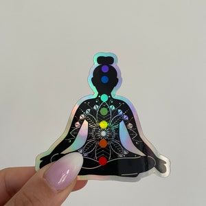 Chakra sticker, holografische mandala, helende yoga vinylsticker, waterdichte tuimelaarsticker, yoga chakra sticker, spiritueel meditatiedagboek