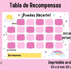 Tabla de beloningen | Spaans | Levens- en routines voor Niños | Onprimitieve educatie | Tabla para niñas