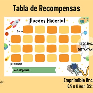 Tabela de Recompensas | Espanhol | Tabla de Espacio | Hábitos e rotinas para crianças | Imprimível Educativo | Tabla para crianças |
