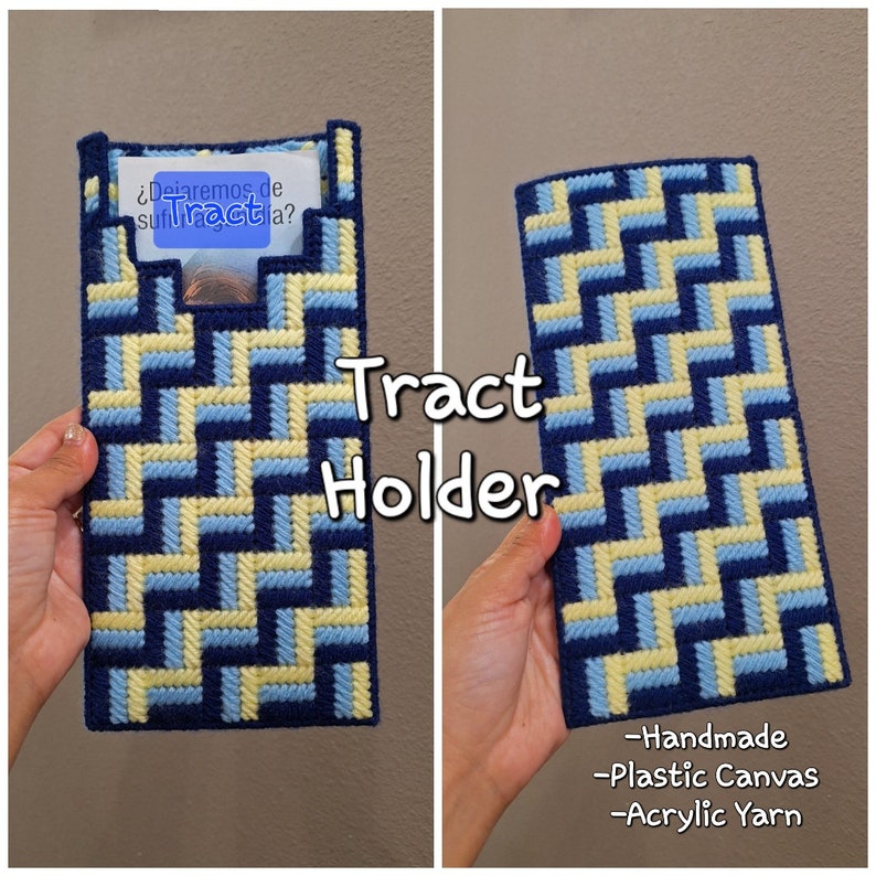 JW Tract Holder Bag/ Blue/ Handmade Plastic Canvas Pattern image 1