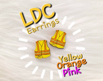 LDC Hi Vis Stud Earrings/ JW/ Wood/Handmade/Hand Painted / Laser Engraved/ Hypoallergenic