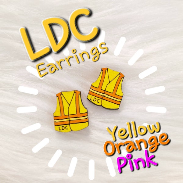 LDC Hi Vis Stud Earrings/ JW/ Wood/Handmade/Hand Painted / Laser Engraved/ Hypoallergenic