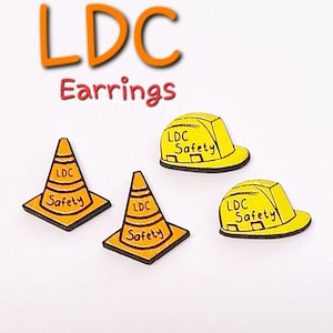 LDC Hard Hat and Safety Cone Earrings/ JW/ Wood/Handmade/Hand Painted / Laser Engraved/ Hypoallergenic