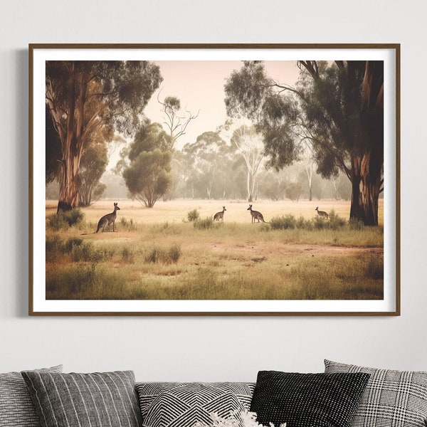 Australian Native Outback Country Oil Painting Digital Print Gum Tree Art Kangaroo Print Farm house Decor Home Office Decor Instant Download