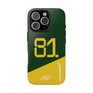 Oscar Piastri 81 Senna Yellow McLaren F1 Tough Phone Case, McLaren Formula 1 Team, 2025 McLaren Phone Case, iPhone, Google Pixel, Samsung