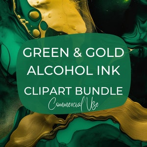 Groene en gouden alcoholinkt clip art bundel vloeibare textuur abstract patroon PNG bundel hoge resolutie gratis commercieel gebruik digitale kunst