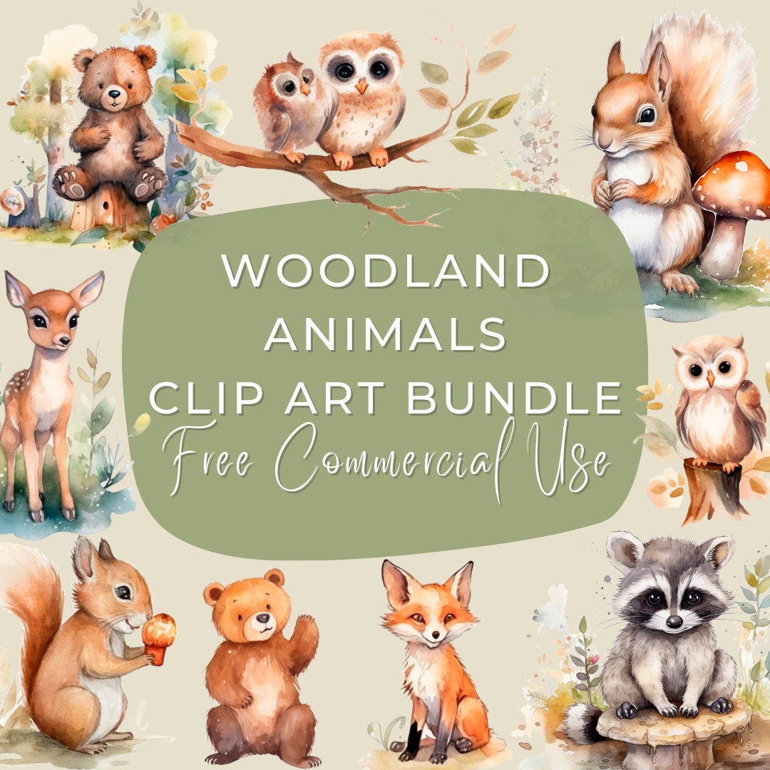 Woodland Animals Clip Art Bundle, Watercolor Animals Clipart