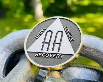 AA Recovery Coin Personalized – Custom Alcoholics Anonymous Sobriety Chip with Name & Date – AA Anniversary Gift – Sobriety Token Keepsake