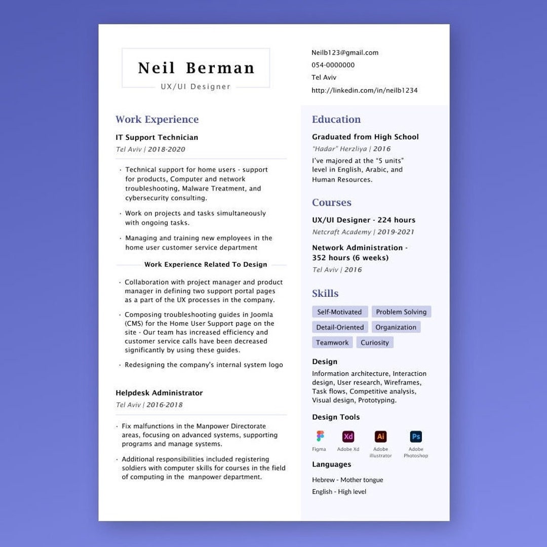 Ux/ui Designer Resume Resume Template EPS AI - Etsy