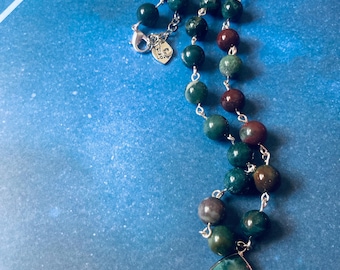 Fancy Jasper Teardrop Pendant Necklace, Natural Beaded Design, Adjustable Length