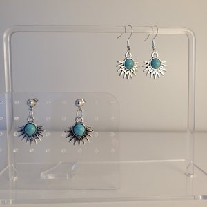 Turquoise Sunburst Earrings | Blue and Silver Handmade Earrings | Bohemian