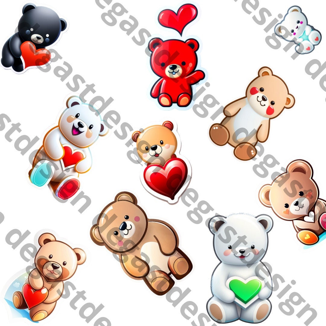 20 Cute Teddybears in Sticker Style. High Quality Digital - Etsy