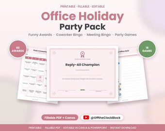Office Christmas Party Games Bundle, 60 Funny Office Awards, Meeting Bingo, Coworker Bingo, Editable Holiday Party Printable PDF