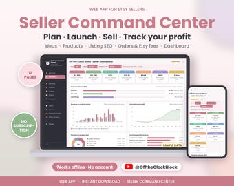 Etsy Seller Shop Planner Dashboard, Profit Tracker, Fee Calculator, Listing SEO Checker, Order Expense Tracker, Offline Web App