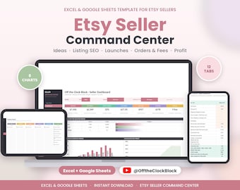 Etsy Seller Spreadsheet Google Sheets & Excel, Etsy Shop Planner Dashboard, Bookkeeping, Profit Tracker, Listing SEO Checker, Launch Tracker
