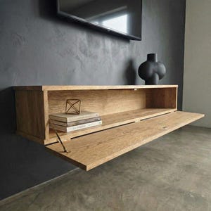 Floating TV console with hinged door in solid oak, Ref. 01720 image 2