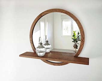 Oak mirror with shelf, Ref. 02000