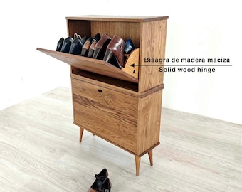 Oak Wood Shoe Storage Cabinet: Handmade XL Organizer
