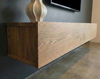 Floating TV console with hinged door in solid oak, Ref. 01720