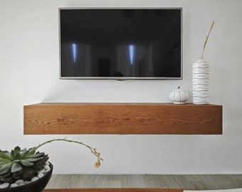 Floating TV console with hinged door in solid oak, Ref. 01720