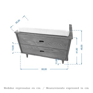 May include: A wooden changing table with two drawers and a white changing pad. The table measures 23.6 inches wide, 19.3 inches deep, and 19.3 inches high.