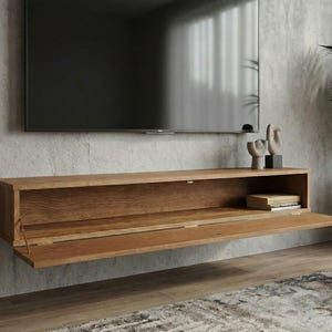 Floating TV console with hinged door in solid oak, Ref. 01720 image 5