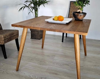 Handmade Solid Oak Square Table: Rustic Side or Dining Table / Ref. 1380