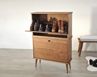 Shoe storage cabinet made of oak wood, oak cabinet for shoes Ref. 0743