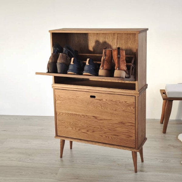 Shoe storage cabinet made of oak wood, oak cabinet for shoes Ref. 0743