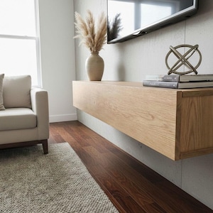 Floating TV console with hinged door in solid oak, Ref. 01720 image 3