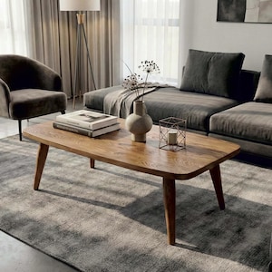 Oak table, rectangular coffee table with 4 legs Ref. 01390.