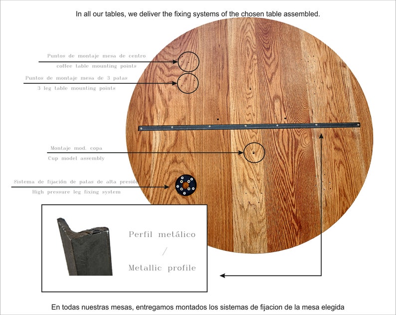 Table ronde en chêne massif, Réf. 01550. Fabriquée par DValenti pour sa marque Raícex Nobles. image 4