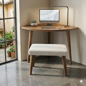 Hörnskrivbord i massiv ek | Hemmakontor i 50-talsstil | Ref. 00333