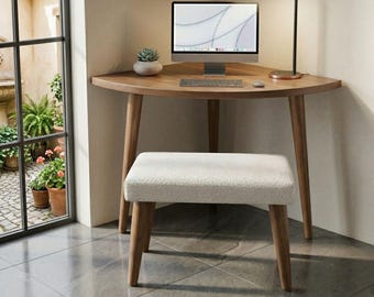 Scrivania angolare in rovere massello | Scrivania piccola in legno per smart working e studio | Ref. 00333