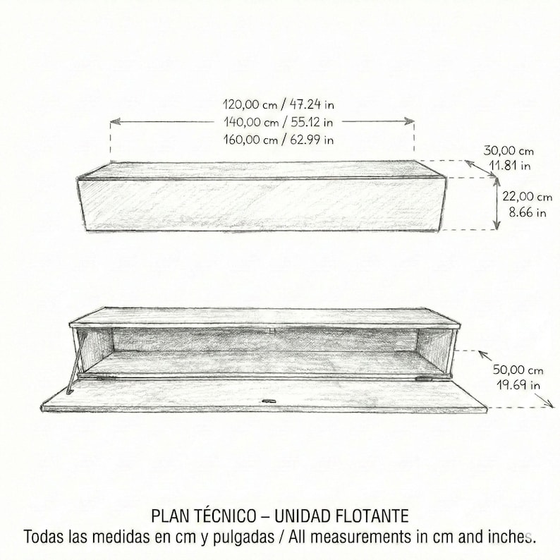 Floating TV console with hinged door in solid oak, Ref. 01720 image 6